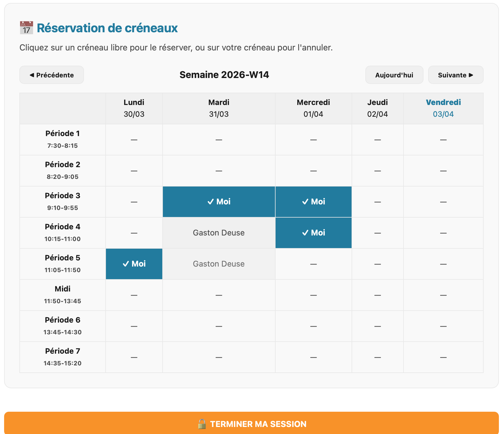 Agenda de réservation