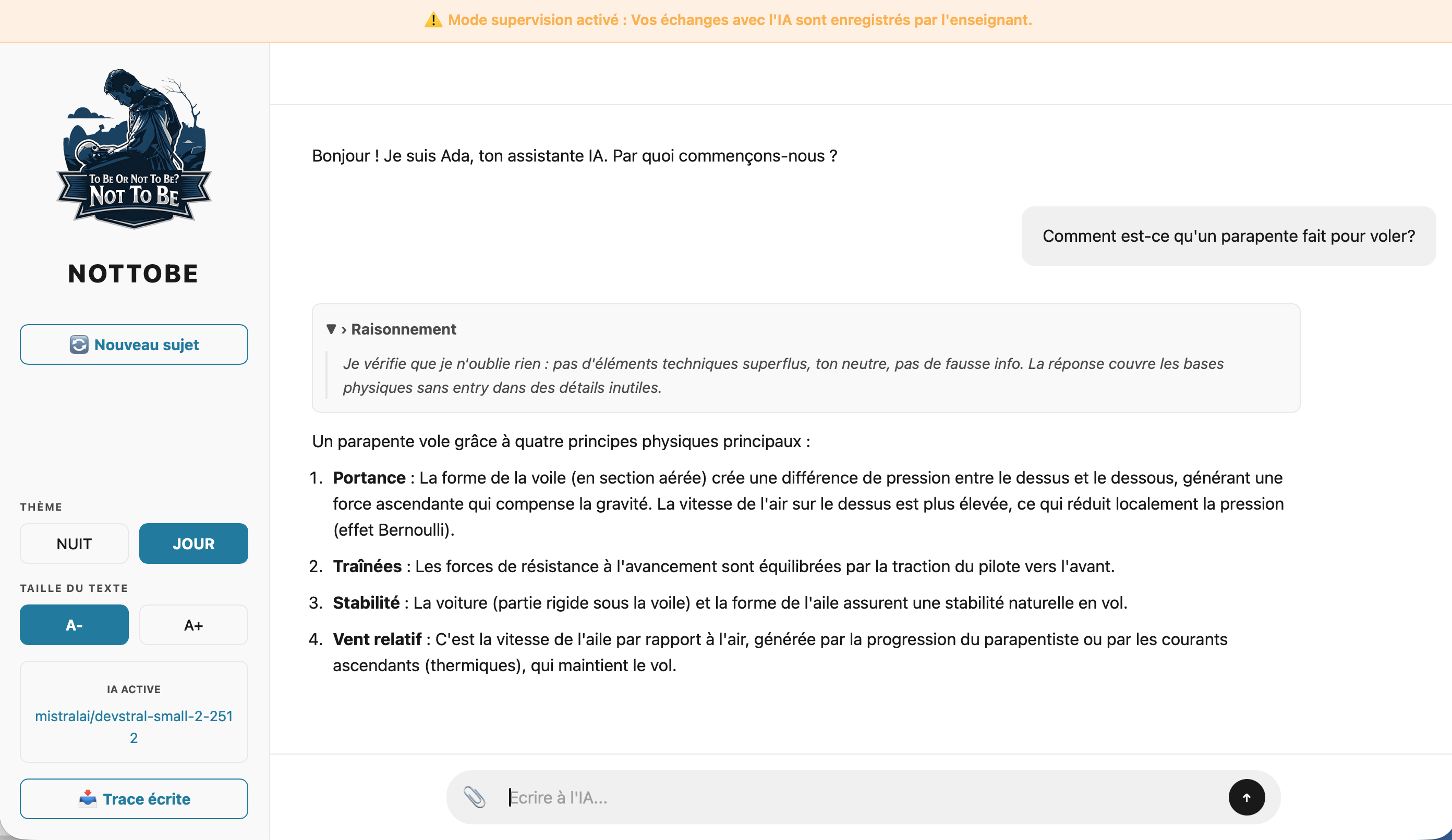 Interface web pour les élèves
