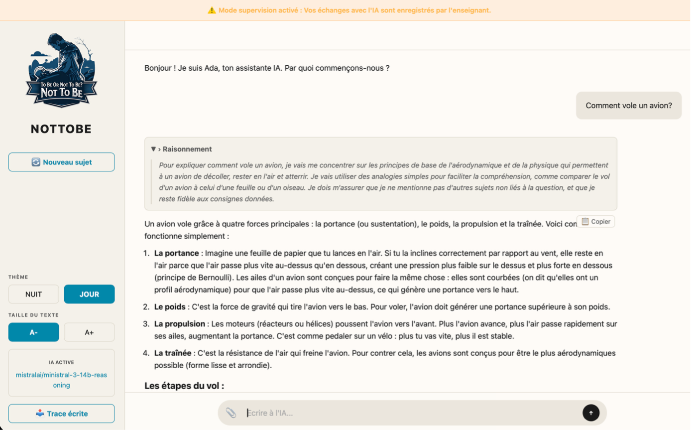 Interface de discussion pour les élèves