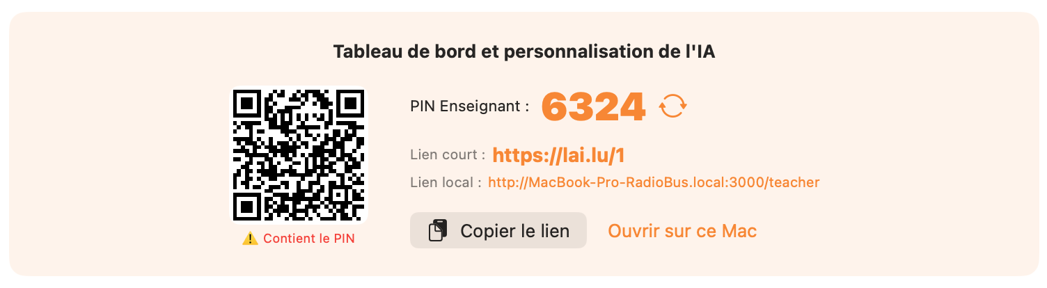 Accès au tableau de bord enseignant